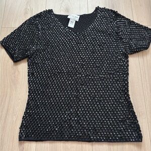 Oscar de la Renta Black Embellished Top